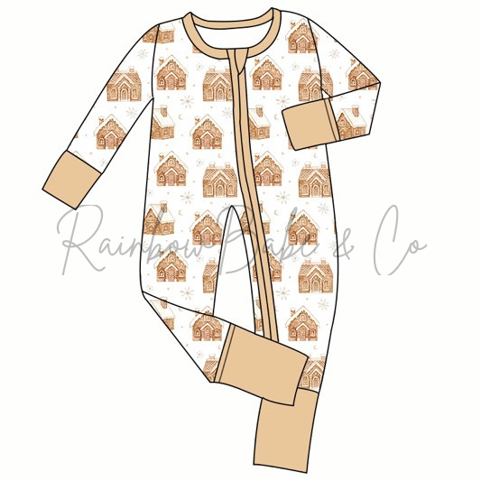 Bamboo zip romper- Gingerbread PRE ORDER