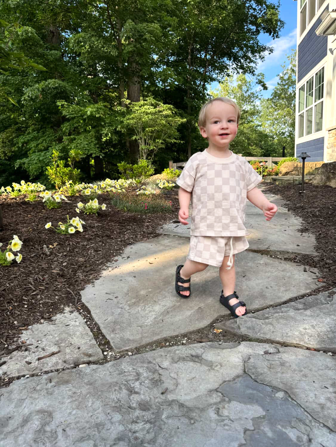 Beige Checkered Shorts Set