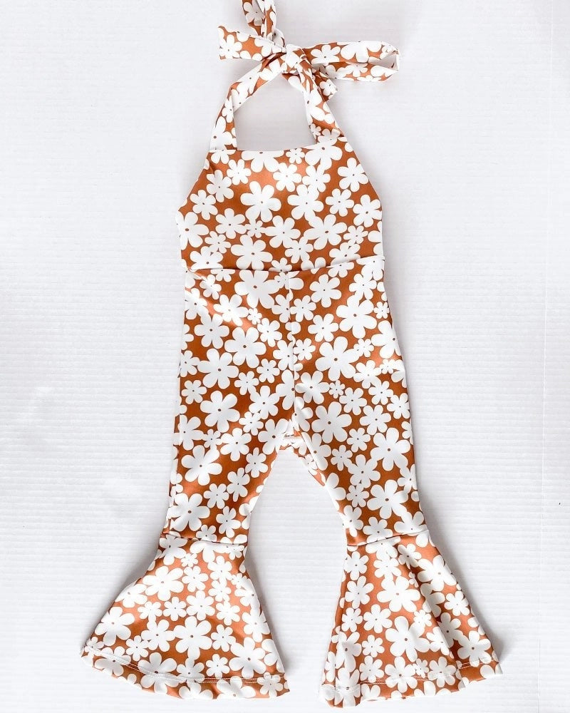 Pleated Bell Bottom Jumpsuit - Flower Child