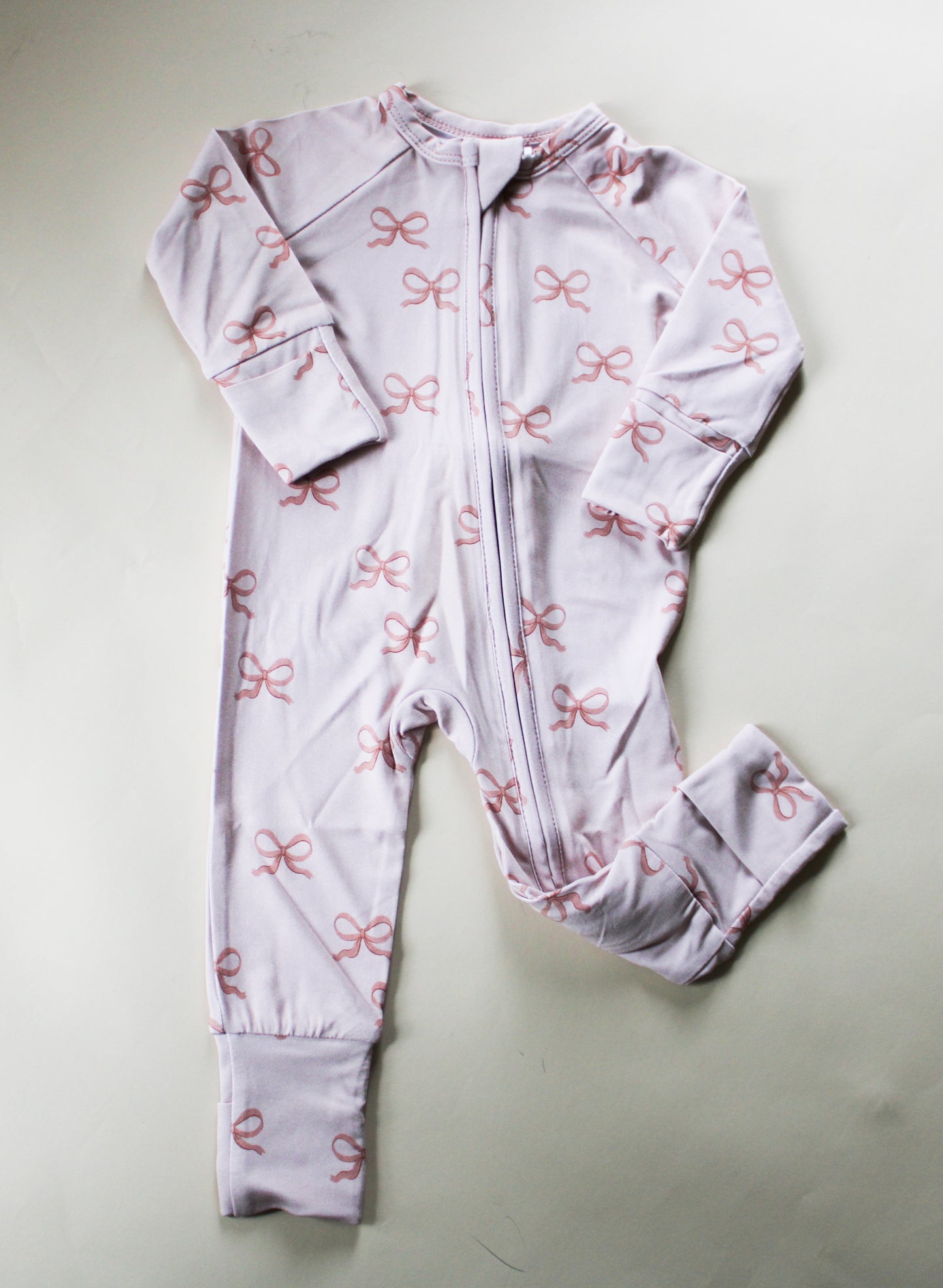 Beige bows Bamboo Zip Romper