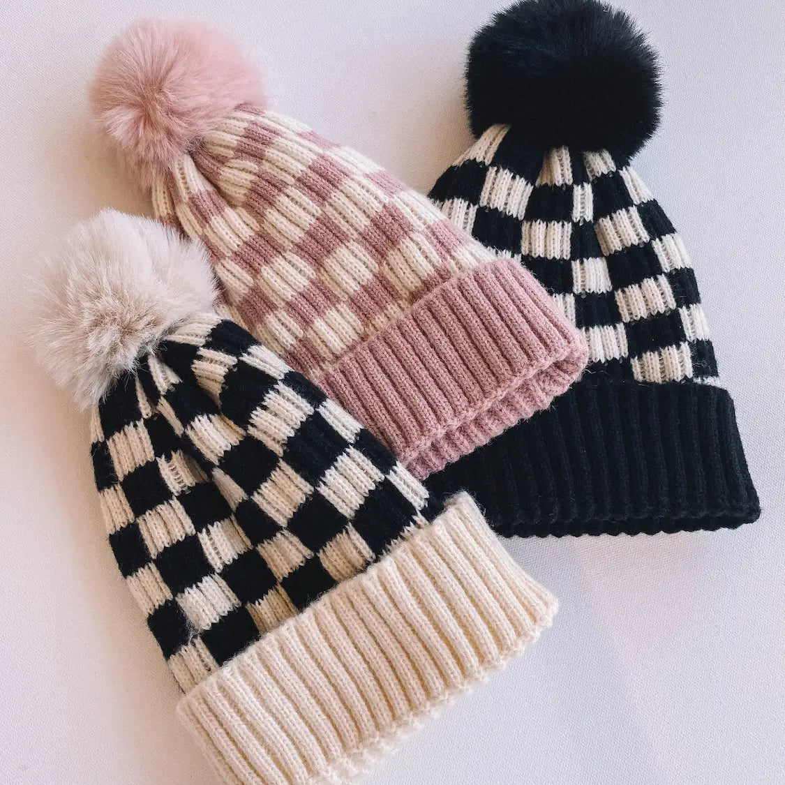 B/W Checkered Pom Hat