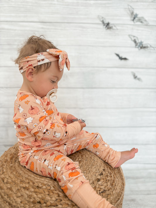 Retro Ghost Bamboo Zip Romper- Ready to ship