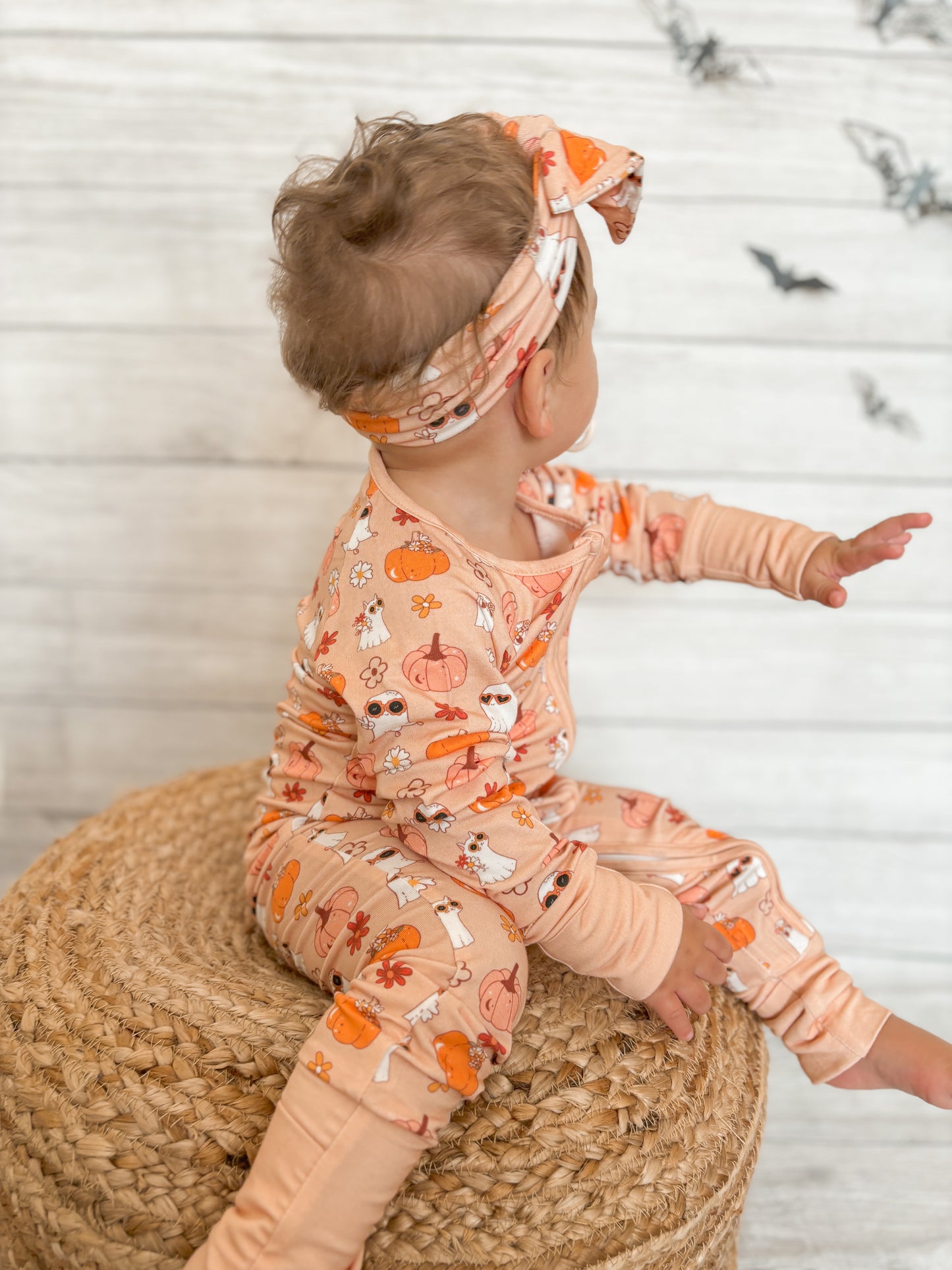 Retro Ghost Bamboo Zip Romper- Ready to ship