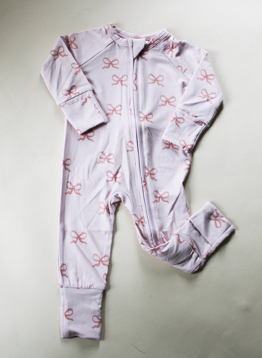 Beige bows Bamboo Zip Romper