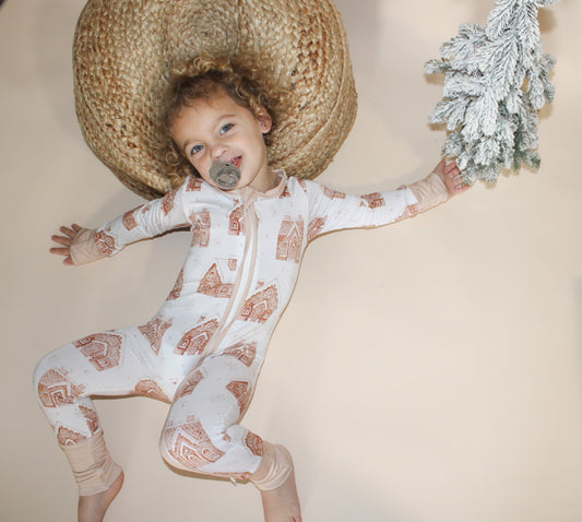 Bamboo zip romper- Gingerbread (BOGO 40% OFF)