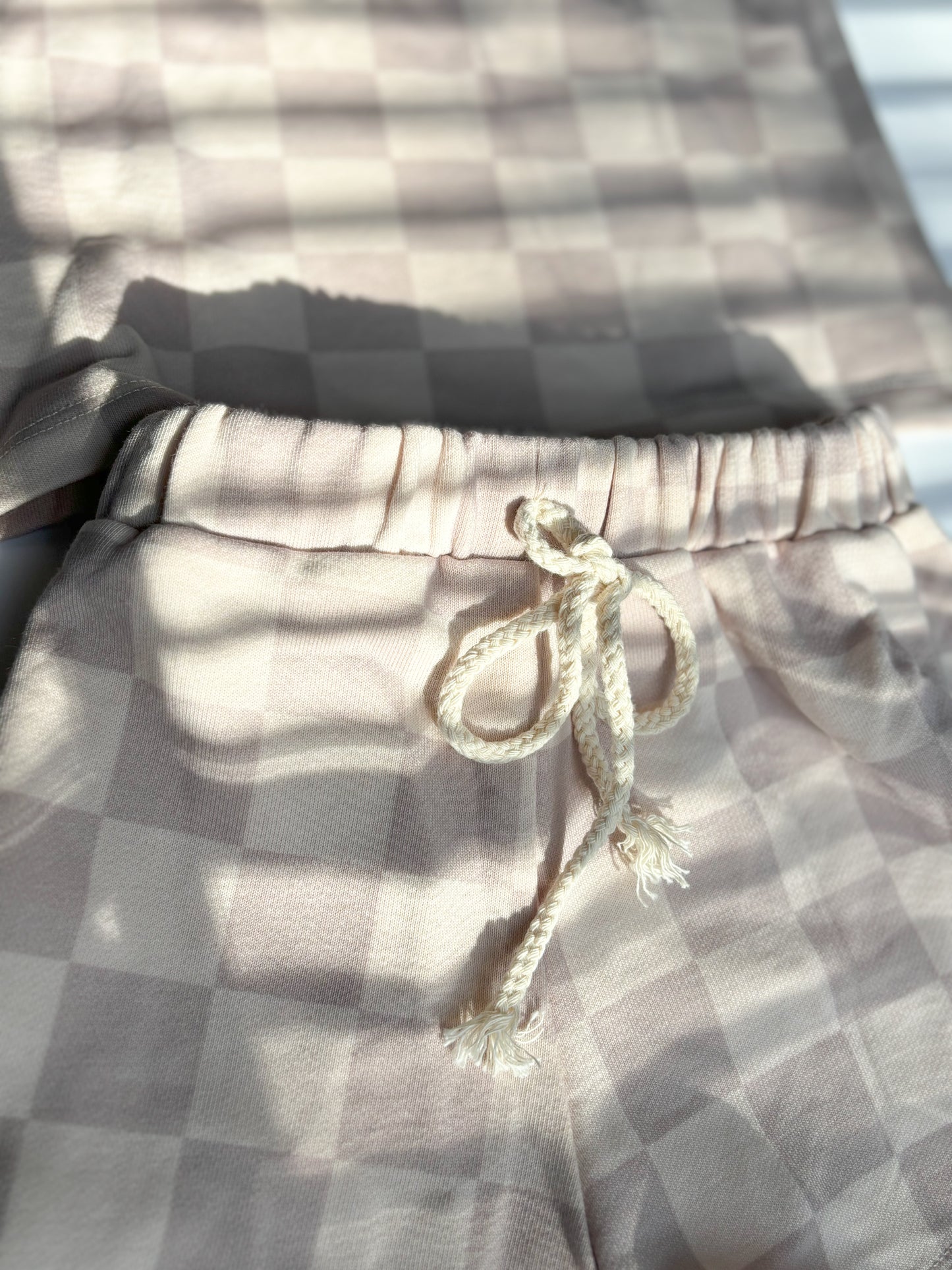 Beige Checkered Shorts Set