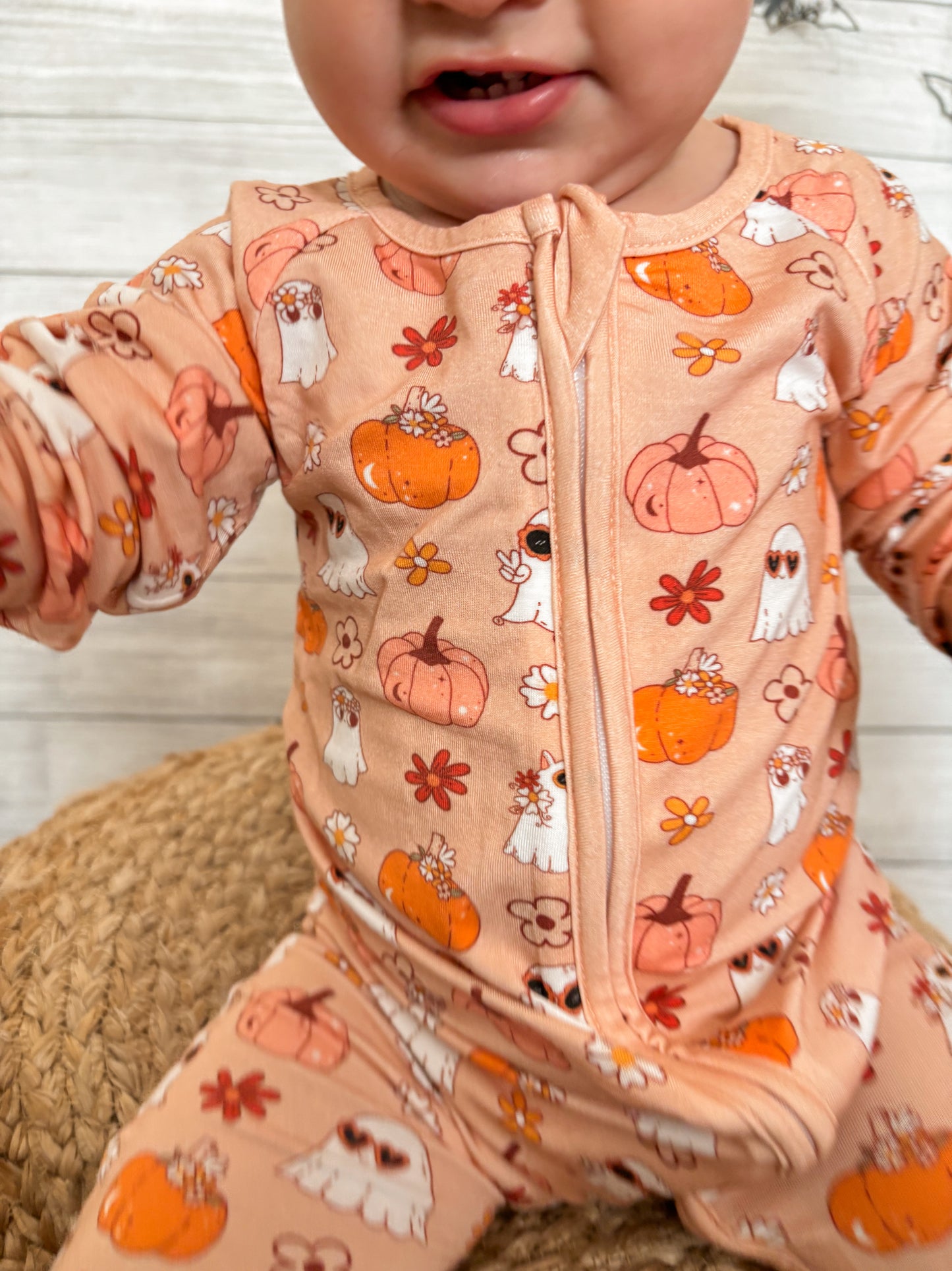 Retro Ghost Bamboo Zip Romper- Ready to ship