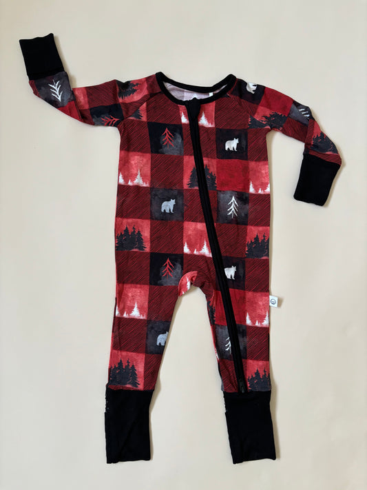 Checkered Bears - Bamboo Zip Romper