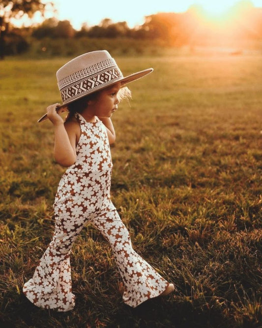 Pleated Bell Bottom Jumpsuit - Flower Child