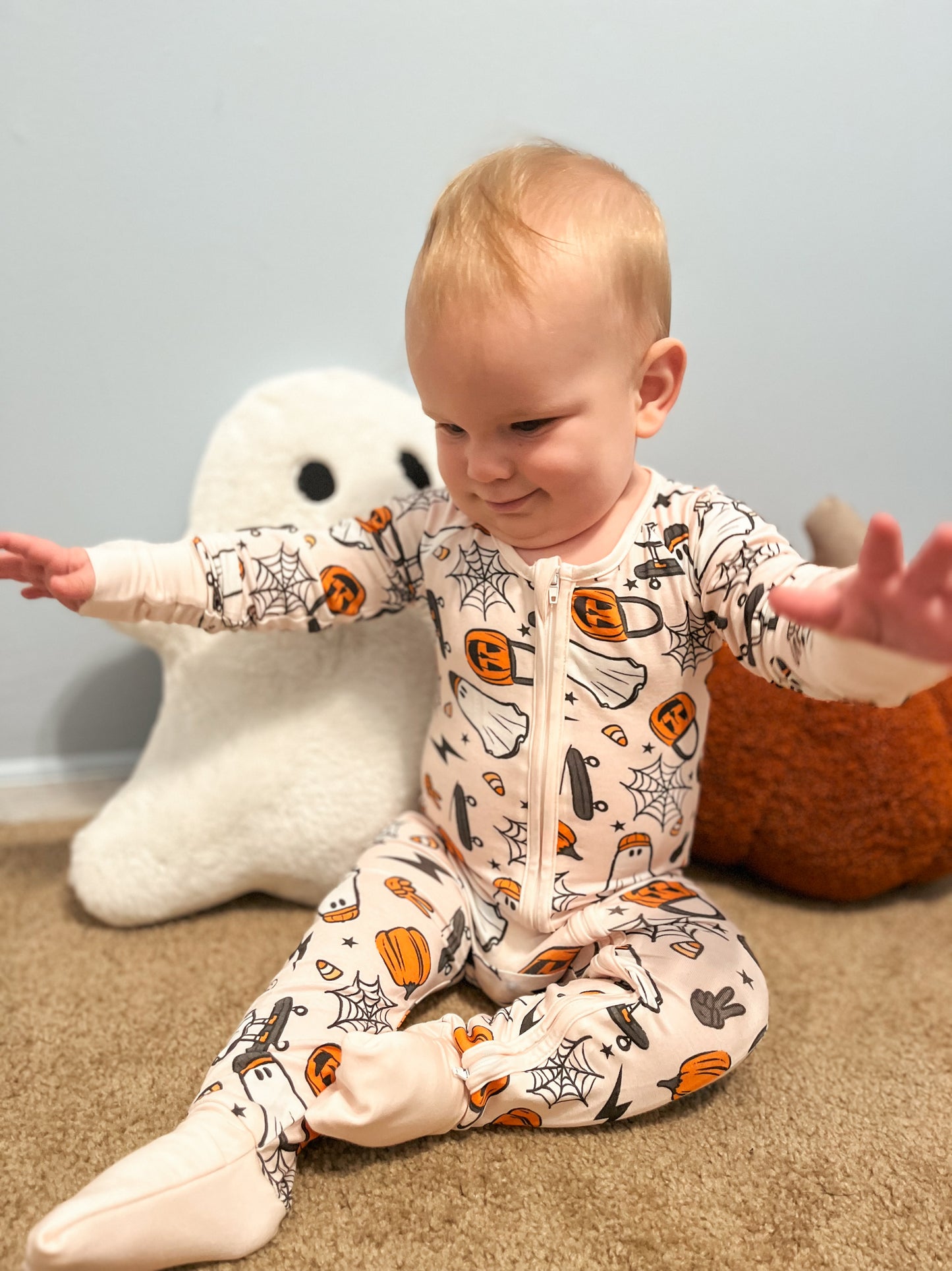 Rad Pumpkin Bamboo Zip Romper- Ready to ship