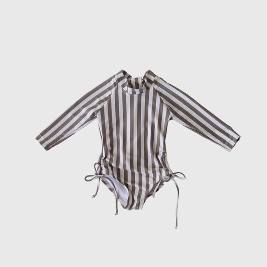 Girl's Long Sleeve Swimsuit | Olive Stripe